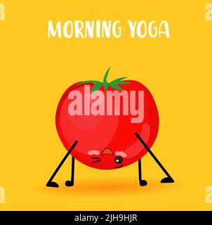 Pomodoro e sport. Yoga per le verdure. Stile di vita sano. Vegetarianismo e Vegan Illustrazione Vettoriale