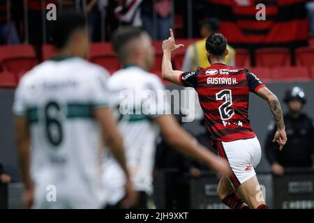 Brasilia, Brasile. 13th giugno 2019. Gustavo Henrique do Flamengo festeggia il suo traguardo durante una partita tra Flamengo e Coritiba, per il round 17th del Campeonato Brasileiro Serie A 2022 all'Estadio Mane Garrincha, sabato 16. 30761 (Adalberto Marques/SPP) Credit: SPP Sport Press Photo. /Alamy Live News Foto Stock