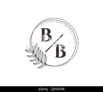 BB iniziali lettera Wedding monogramma modello loghi, disegnati a mano moderno minimalista e modelli floreali per carte di invito, Salva la data, elegante Illustrazione Vettoriale