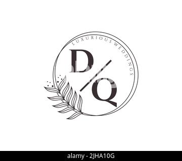 DQ iniziali lettera matrimonio monogramma modello logo, a mano disegnata moderna minimalista e modelli floreali per carte di invito, Salva la data, elegante Illustrazione Vettoriale