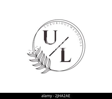 UL iniziali lettera Wedding monogramma modello logo, disegnata a mano moderno minimalista e modelli floreali per carte di invito, Salva la data, elegante Illustrazione Vettoriale