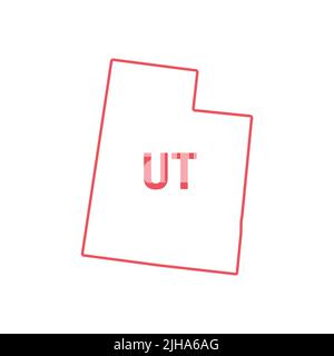 Utah Stati Uniti mappa contorno rosso bordo. Illustrazione isolato su bianco. Abbreviazione di stato di due lettere. Foto Stock