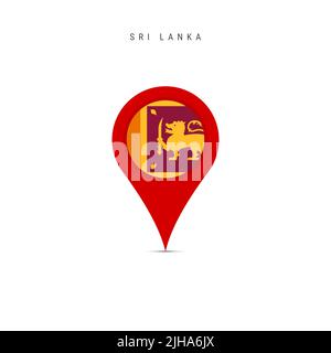 Marcatore mappa a goccia con bandiera dello Sri Lanka. Flag Sri lankan inserito nel pin della mappa di posizione. Illustrazione piatta isolata su sfondo bianco. Foto Stock