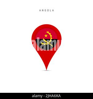 Marcatore mappa a goccia con bandiera di Angola. Flag angolano inserito nel pin della mappa di posizione. Illustrazione piatta isolata su sfondo bianco. Foto Stock