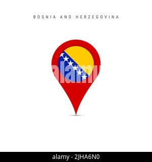 Marcatore mappa a goccia con bandiera della Bosnia-Erzegovina. Flag bosniaco inserito nel pin della mappa di posizione. Illustrazione piatta isolata su sfondo bianco Foto Stock