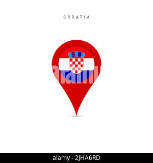 Marcatore mappa a goccia con bandiera della Croazia. Bandiera croata inserita nel pin della mappa della posizione. Illustrazione piatta isolata su sfondo bianco. Foto Stock