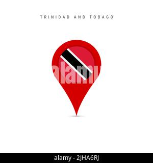 Marcatore mappa a goccia con bandiera di Trinidad e Tobago. Bandiera della Repubblica di Trinidad e Tobago inserita nella mappa dell'ubicazione pin. Isolamento illustrazione piatta Foto Stock