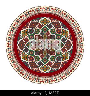 Simbolo rotondo ricamo ucraino, grafica vettoriale su sfondo bianco Illustrazione Vettoriale