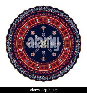 Simbolo rotondo ricamo ucraino, grafica vettoriale su sfondo bianco Illustrazione Vettoriale