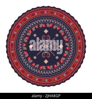 Simbolo rotondo ricamo ucraino, grafica vettoriale su sfondo bianco Illustrazione Vettoriale