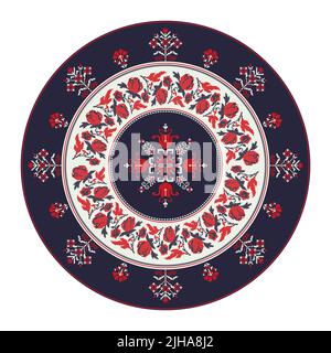 Simbolo rotondo ricamo ucraino, grafica vettoriale su sfondo bianco Illustrazione Vettoriale