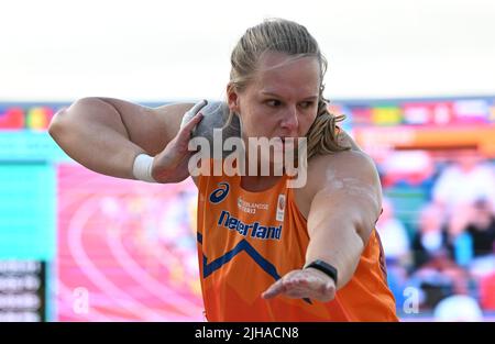 Eugene, Stati Uniti. 16th luglio 2022. Jessica Schilder of the Netherlands compete durante il colpo femminile messo finale al World Athletics Championships Oregon22 a Eugene, Oregon, Stati Uniti, 16 luglio 2022. Credit: WU Xiaoling/Xinhua/Alamy Live News Foto Stock