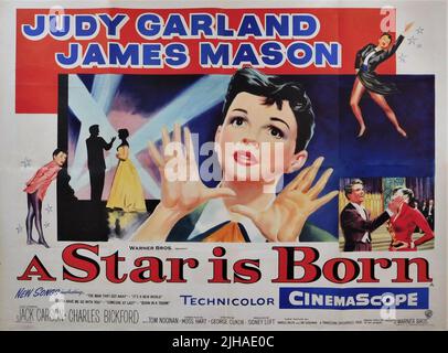 Original Release British Quad Poster per JUDY GARLAND e JAMES MASON in Una STELLA NASCE 1954 il regista GEORGE CUKOR sceneggiatura Moss Hart Transcona Enterprises / Warner Bros. Foto Stock