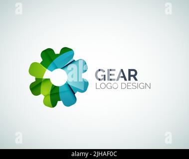 Design astratto del logo dell'ingranaggio realizzato con pezzi colorati - varie forme geometriche Illustrazione Vettoriale