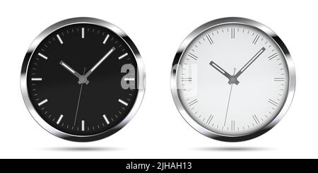 Disegno piatto della faccia dell'orologio in cassa d'acciaio con lancette di minuto, ora e secondo. Collezione di colori chiari e scuri - vettoriale Illustrazione Vettoriale