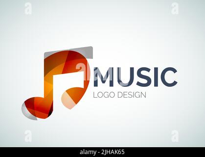 Musica astratta, nota icona logo design fatto di pezzi di colore - varie forme geometriche Illustrazione Vettoriale