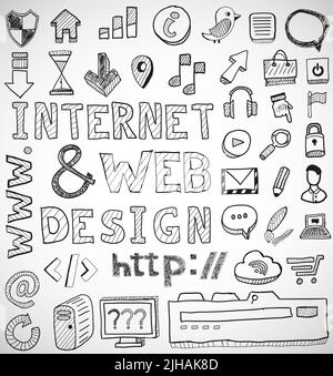 Internet e web design disegnati a mano vettore doodles Illustrazione Vettoriale