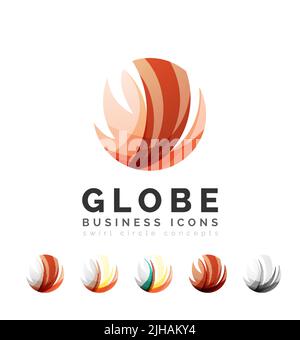 Set di globe sfera o del logo a forma di cerchio le icone di business. Creato con sovrapposizione colorata onde astratte e forme di turbolenza Illustrazione Vettoriale