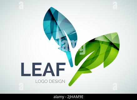 Astratto verde eco foglie logo design fatto di pezzi colore - varie forme geometriche Illustrazione Vettoriale