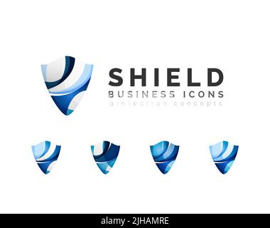 Set di protezione i concetti di logo. Colore fluente wave design icone su bianco Illustrazione Vettoriale