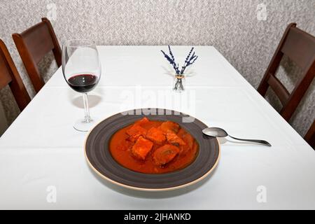 Frittura di tonno rosso Almadraba, servita nel ristorante Foto Stock