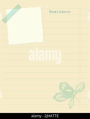 Dima promemoria foderato vecchio, stile vintage, con timbro di castagno. Per le note, l'elenco delle cose da fare, il piano, il bianco. Illustrazione vettoriale Illustrazione Vettoriale