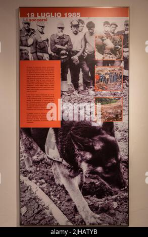 Centro informazioni e percorso memoria in memoria del disastro della Valle di Stava 19 luglio 1985. Tesero, provincia di Trento - Trentino Alto Adige - Italia Foto Stock