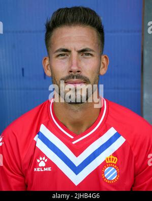 Sebastian Lecomte di RCD Espanyol durante l'amichevole incontro tra RCD Espanyol e Montpellier Herault Sport Club disputato presso Ciutat Deportiva Dani Jarque il 16 luglio 2022 a Barcellona, Spagna. (Foto di Bagu Blanco / PRESSINPHOTO) Foto Stock