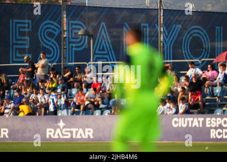 RCD Espanyol in mostra durante l'amichevole partita tra RCD Espanyol e Montpellier Herault Sport Club giocato al Ciutat Deportiva Dani Jarque il 16 luglio 2022 a Barcellona, Spagna. (Foto di Bagu Blanco / PRESSINPHOTO) Foto Stock