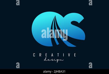 Logo creativo con lettera blu OS o s con linee di punta e design di concetto stradale. Lettere con disegno geometrico. Illustrazione vettoriale con lettera e creati Illustrazione Vettoriale