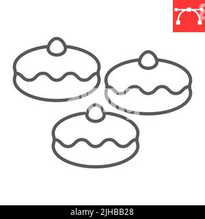 Icona linea Sufganiyah, panetteria e sufganiyot, icona vettore donut hanukkah, grafica vettoriale, segno di contorno tratto modificabile, eps 10. Illustrazione Vettoriale