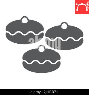 Icona glifo Sufganiyah, panetteria e sufganiyot, icona vettore donut hanukkah, grafica vettoriale, segno solido tratto modificabile, eps 10. Illustrazione Vettoriale