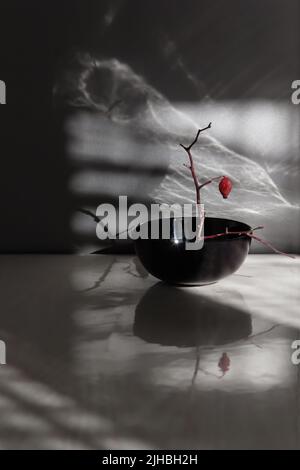 Vaso nero con una bacca su un ramo di rose Foto Stock