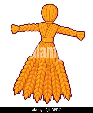 Lughnasadh corn Dolly, bambola di paglia fatta a mano per celebrare le Lamma, festa tradizionale del raccolto. Disegno di cartoni animati, disegno di clip vettoriale. Illustrazione Vettoriale