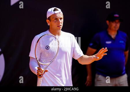 AMERSFOORT, PAESI BASSI - LUGLIO 17: Tallon Griekspoor dei Paesi Bassi reagisce durante la finale Men's Singles del Van Mossel Kia Dutch Open all'ALTA tennisground il 17 Luglio 2022 ad Amersfoort, Paesi Bassi (Foto di Rene Nijhuis/BSR Agency) Foto Stock