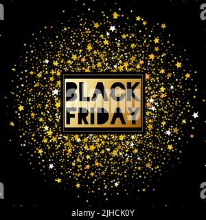 Banner di vendita Black friday. Poster in vendita del Black Friday con glitter oro su sfondo scuro. Illustrazione vettoriale Illustrazione Vettoriale