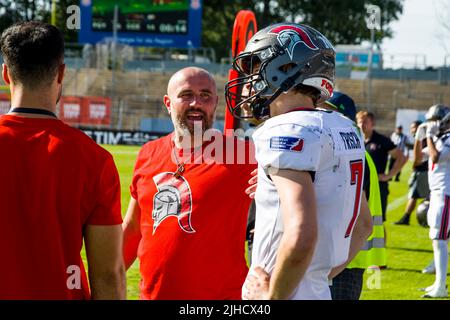 Francoforte, Germania. 17th luglio 2022. ELF: Centurioni di Colonia alla Galassia di Francoforte. Frank Roser / Head Coach Cologne Centurions Credit: Frank Baumert/Alamy Live News Foto Stock