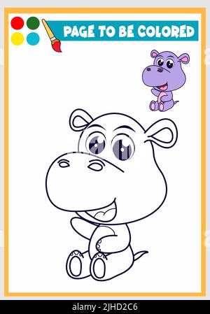 Libro da colorare per bambini con ippopotamo, modello da colorare, colorazione per bambini Illustrazione Vettoriale