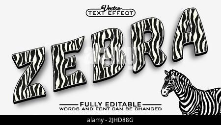 Modello effetto testo modificabile Cartoon Zebra Skin Vector Illustrazione Vettoriale