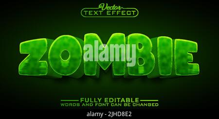 Green Cartoon Zombie modello di effetto testo modificabile Illustrazione Vettoriale