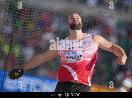 Eugene, Stati Uniti. 17th luglio 2022. Atletica; Campionato del mondo, Lukas Weißhaidinger, Austria, Discus. Credit: Michael Kappeler/dpa/Alamy Live News Foto Stock