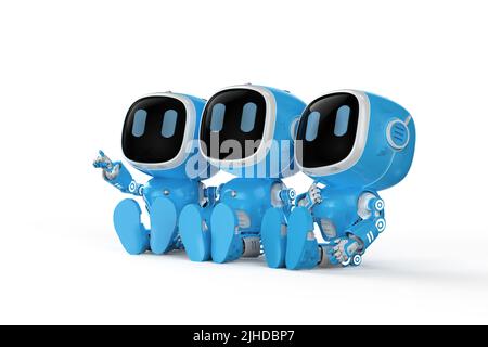 3d gruppo di rendering di assistenti robotici blu o robot di intelligenza artificiale Foto Stock