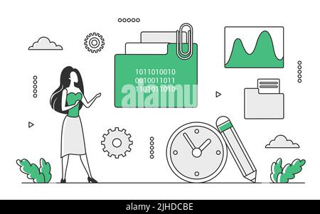 Servizio di contabilità digitale aziendale. Analisi gestionale, audit finanziario analisi vettoriale monocolore illustrazione Illustrazione Vettoriale