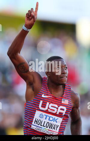 Hayward Field, Eugene, Oregon, USA. 17th luglio 2022. Grant Holloway (USA), 17 LUGLIO 2022 - Atletica : IAAF World Championships Oregon 2022 Men's 110mH Final at Hayward Field, Eugene, Oregon, USA. Credit: Yohei Osada/AFLO SPORT/Alamy Live News Foto Stock