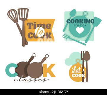 Cucina e posate scuola di cucina o classi icone isolate vettore Illustrazione Vettoriale