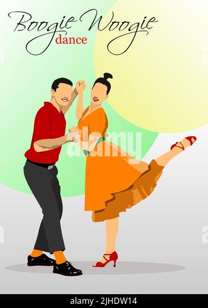 Lindy hop o boogie-woogie dance. Danza per musica boogie-woogie. 3d illustrazione vettoriale Illustrazione Vettoriale