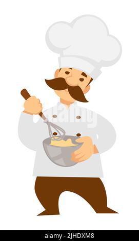Cuoco o capo in uniforme vettore isolato carattere menu tavola e cucina cottura cibo e pasti Illustrazione Vettoriale