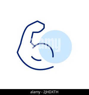 Bicipite arricciamento. Icona palestra fitness. Pixel Perfect, grafica della linea di traccia modificabile Illustrazione Vettoriale