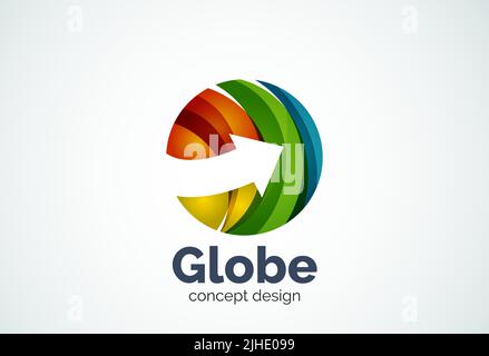 Globo con logo freccia modello astratto, elegante icona di business Illustrazione Vettoriale