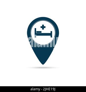 Puntatore mappa con icona a croce dell'ospedale isolata su sfondo bianco. Illustrazione vettoriale Illustrazione Vettoriale